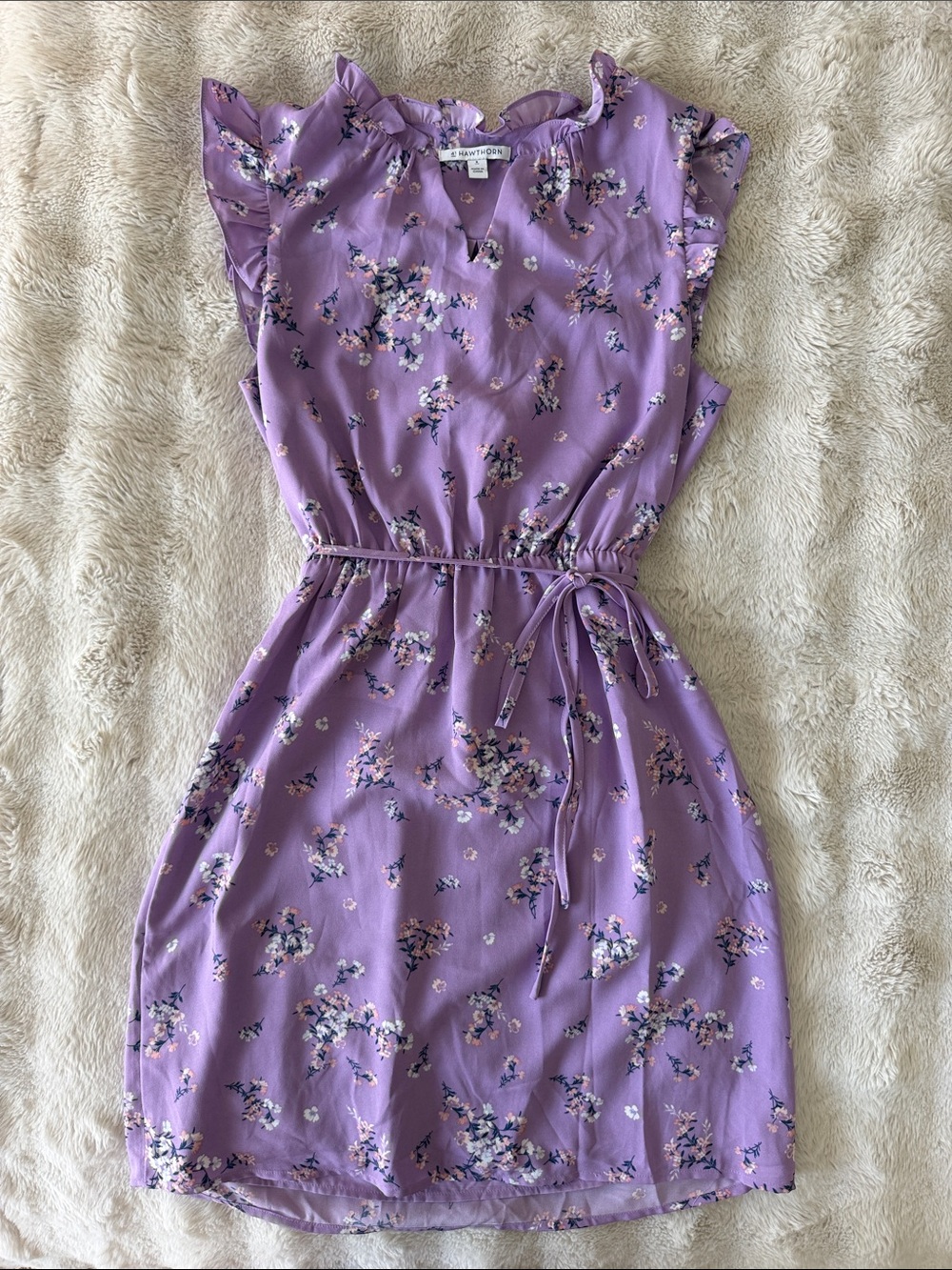 Lavender Floral Tie-Waist Dress - Women's